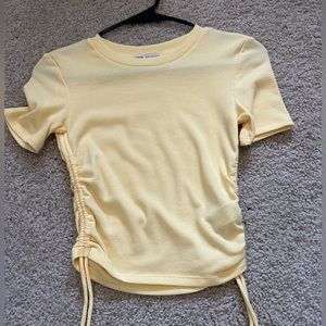 Zara Yellow Ribbed Short Sleeve with Ties on Side